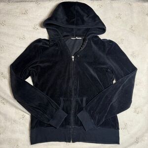 Vintage Y2K Blue Chic Black Velvet Velour Zip Up Jacket – Size Large